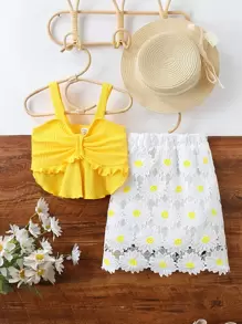 SHEIN Cô Gái Trẻ Viền mặt trước Cami ngọn & Ren hoa Che phủ Váy - Nhiều màu - Xem 1