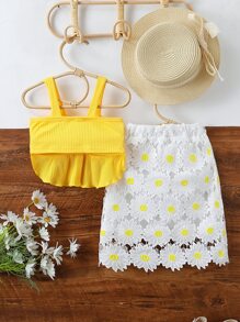 SHEIN Cô Gái Trẻ Viền mặt trước Cami ngọn & Ren hoa Che phủ Váy - Nhiều màu - Xem 2