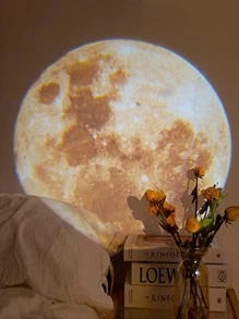 1 pieza Lámpara de proyección de atmósfera con luna y concha de color beige claro y amarillo, iluminación decorativa de pared - Multicolor - Ver 2