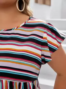 SHEIN VCAY 大碼塊狀條紋蝴蝶袖襯衫 - 彩色 - 查看 5