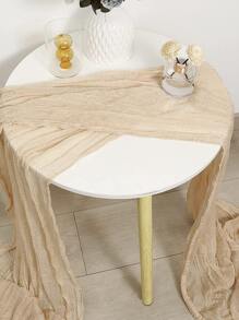 1pc Beige Table Runner, Polyester Pleated Detail Kitchen Table Runner For Home - Beige - View 4