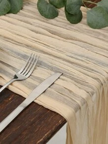 1pc Beige Table Runner, Polyester Pleated Detail Kitchen Table Runner For Home - Beige - View 6