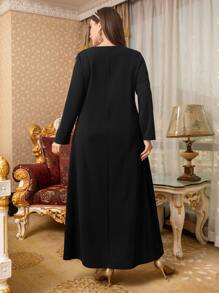 Al Najma Plus Striped Print Maxi Modest Long Sleeve Dress Kaftan Jalabiya Dress