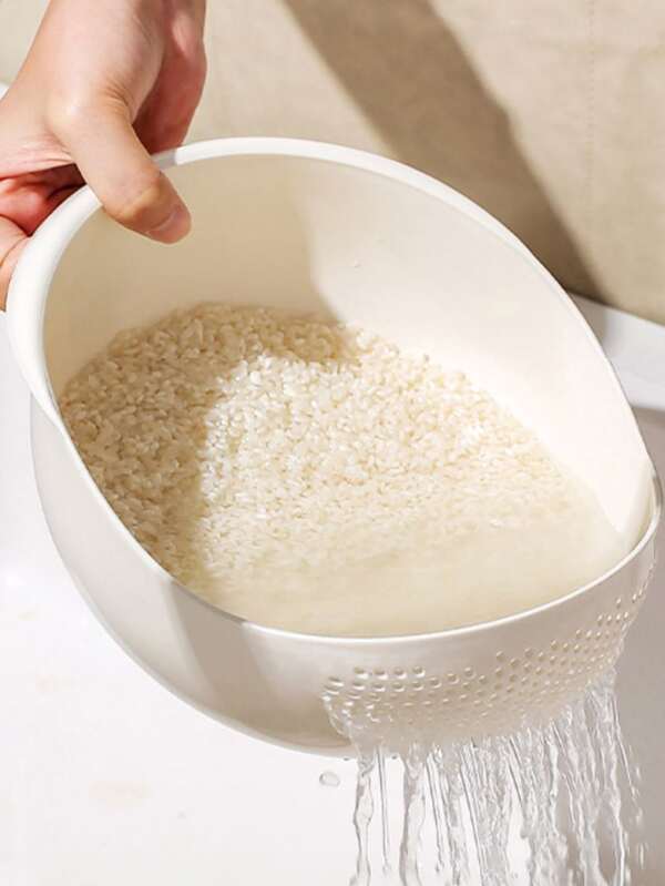 1pc Rice Washing Drain Basket, White Fruits & Vegetables Strainer Basket For Kitchen