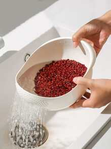 1pc Rice Washing Drain Basket, White Fruits & Vegetables Strainer Basket For Kitchen