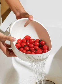 1pc Rice Washing Drain Basket, White Fruits & Vegetables Strainer Basket For Kitchen