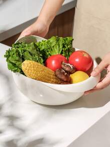 1pc Rice Washing Drain Basket, White Fruits & Vegetables Strainer Basket For Kitchen