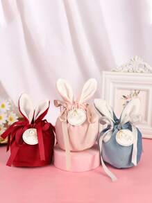 1 pieza Bolsa de regalo roja, bolsa de regalo con detalle de cordón de poliéster con diseño creativo de Orejas de conejo para boda, fiesta - Burdeos - Ver 5