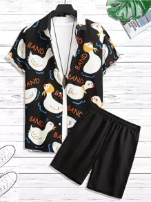 Manfinity 男士字母和卡通圖案襯衫和短褲