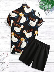 Manfinity 男士字母和卡通圖案襯衫和短褲