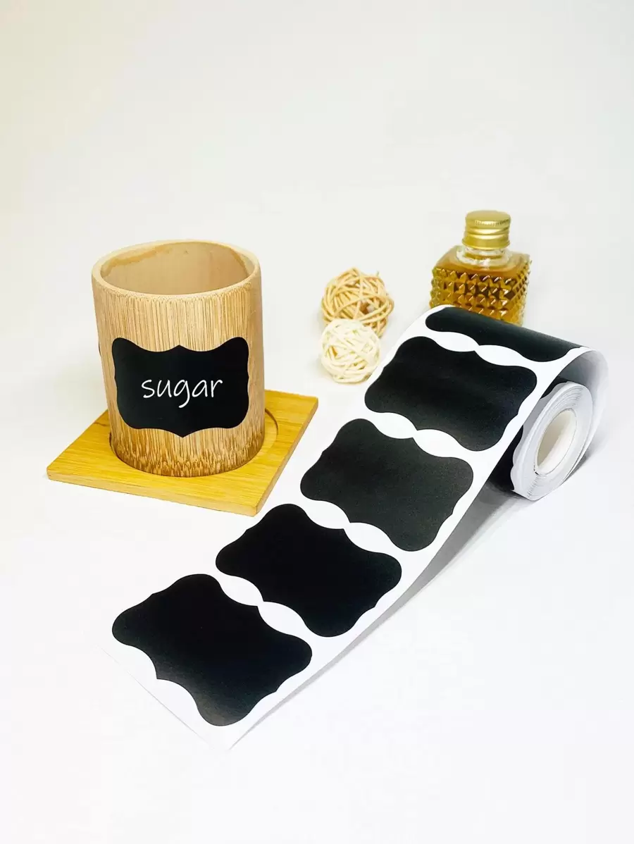 1卷素色標籤貼紙簡單PVC可重複使用禮品包裝貼紙 - 黑色 - 查看 1