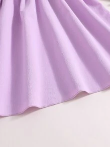 SHEIN Girls Half Button Bow Front Shirt Dress - Lilac Purple - View 3