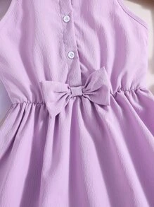 SHEIN Girls Half Button Bow Front Shirt Dress - Lilac Purple - View 4