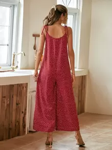 SHEIN VCAY Mono de tirantes con estampado de lunares con bolsillo oculto - Rojo - Ver 2