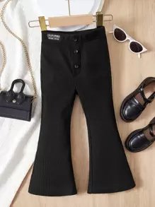 SHEIN Cô Gái Trẻ Chi tiết Patched thư Quần ống loe - màu đen - Xem 1