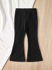 SHEIN Cô Gái Trẻ Chi tiết Patched thư Quần ống loe - màu đen - Xem 2