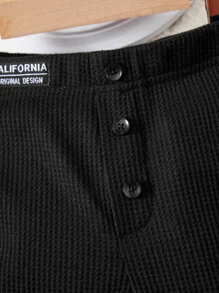 SHEIN Cô Gái Trẻ Chi tiết Patched thư Quần ống loe - màu đen - Xem 3