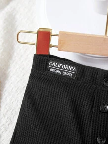 SHEIN Cô Gái Trẻ Chi tiết Patched thư Quần ống loe - màu đen - Xem 4