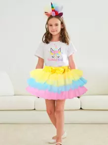 Toddler Girls Mesh Overlay Bow Front Skirt - Multicolor - View 1