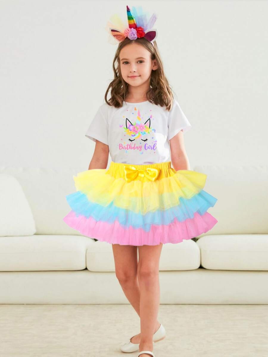 Toddler Girls Mesh Overlay Bow Front Skirt - Multicolor - View 1