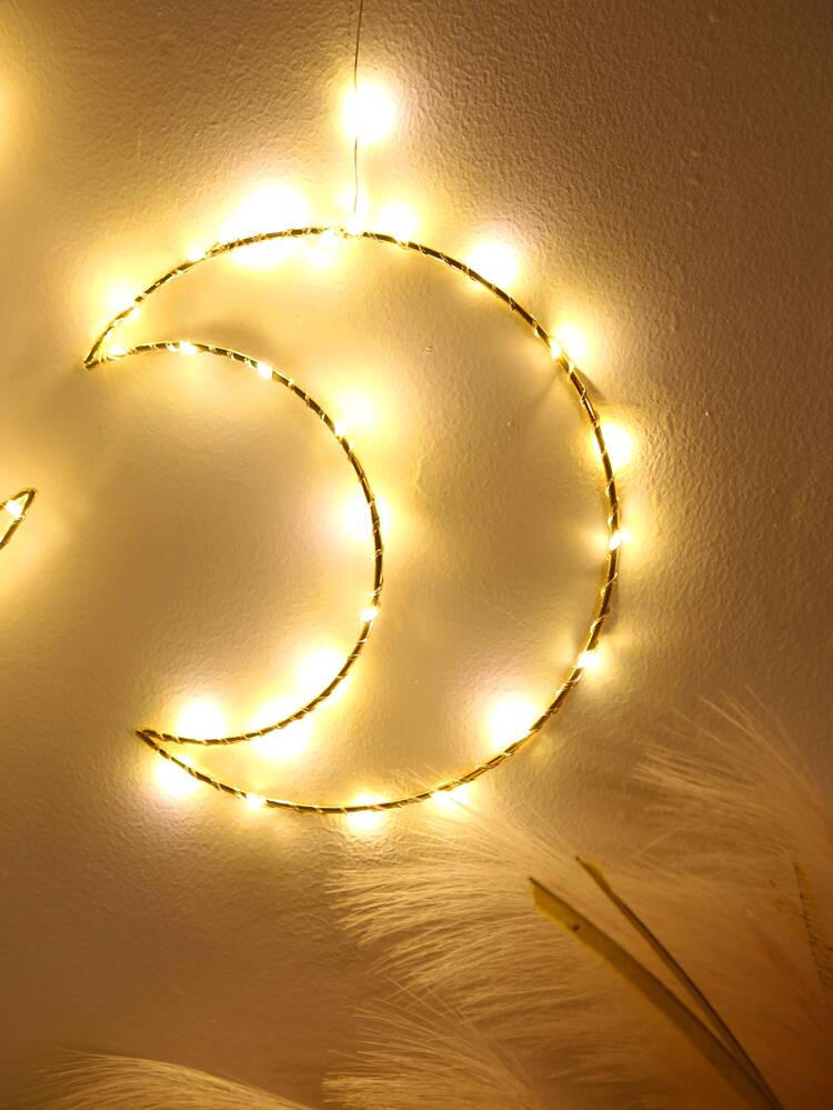 1pc Moon Decor Decoration Light, Simple Iron Hanging Decorative Light For Home - Yellow - View 3