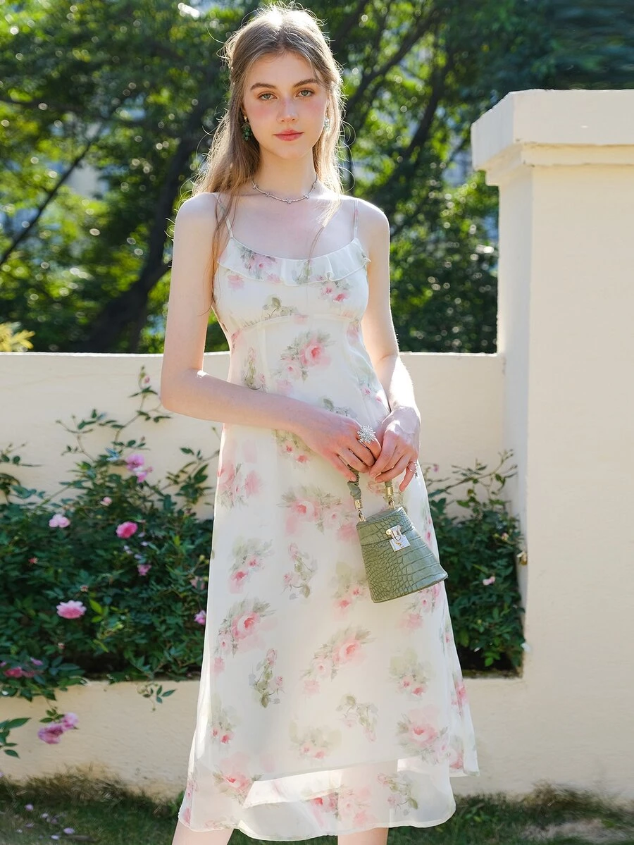 Floral Print Shirred Back Cami Dress