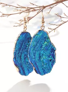Asymmetric Stone Drop Earrings - Blue - View 1