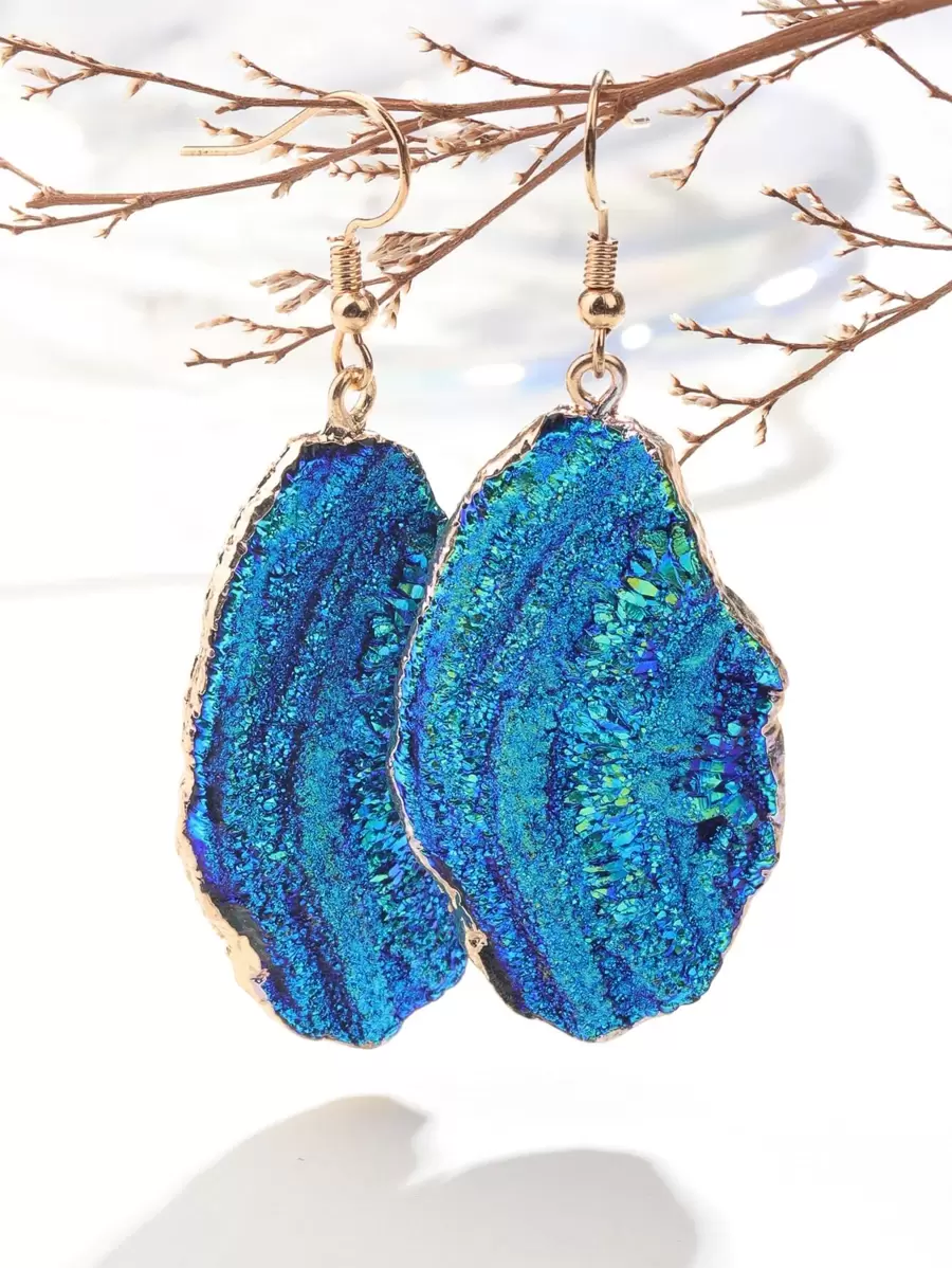 Asymmetric Stone Drop Earrings - Blue - View 1