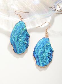 Asymmetric Stone Drop Earrings - Blue - View 2