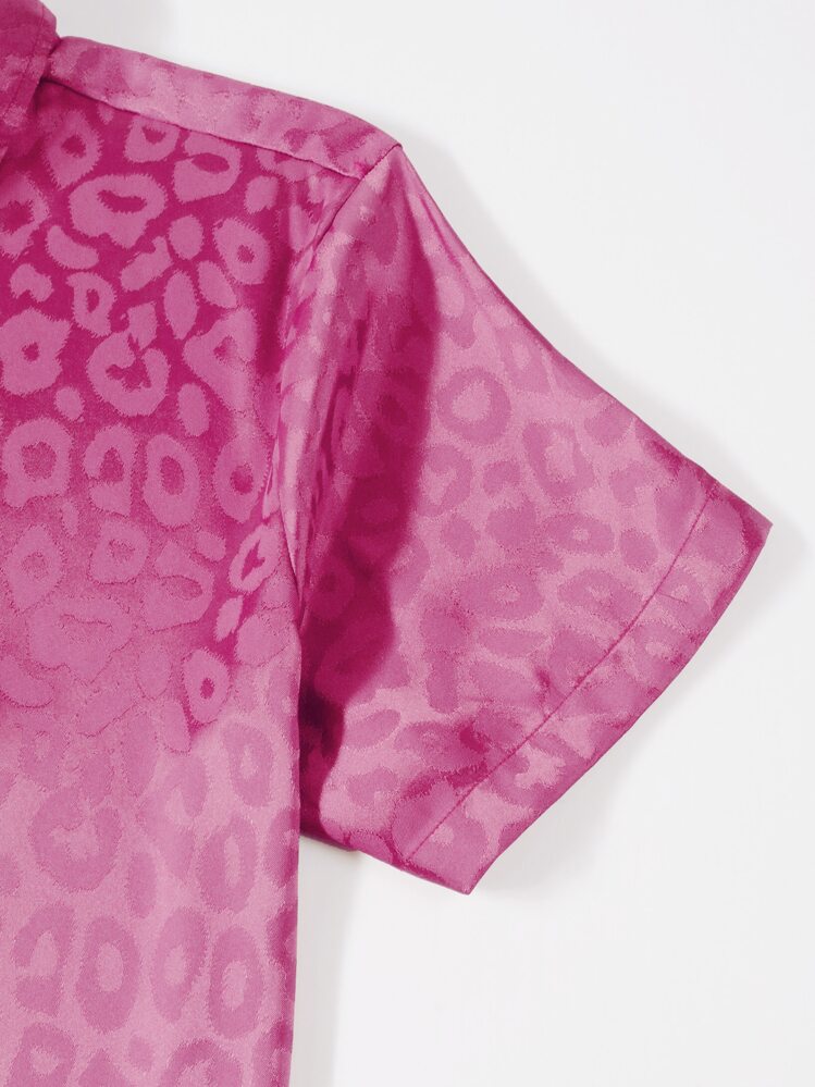 Manfinity Homme Hombres Camisa de leopardo jacquard - Rosa Fucsia - Añade 4