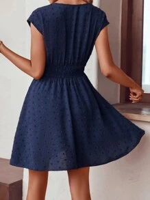 SHEIN Clasi 圓點交疊領蝙蝠袖洋裝 - 藏蓝色 - 查看 2