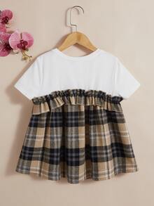 SHEIN Chicas Camiseta 2 en 1 con estampado de cuadros ribete con fruncido - Multicolor - Ver 2