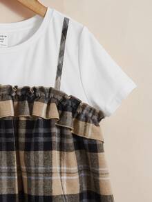 SHEIN Chicas Camiseta 2 en 1 con estampado de cuadros ribete con fruncido - Multicolor - Ver 4