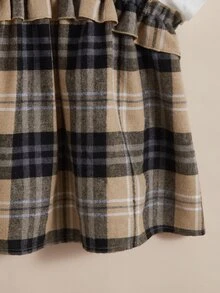 SHEIN Chicas Camiseta 2 en 1 con estampado de cuadros ribete con fruncido - Multicolor - Ver 5