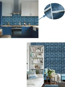 1roll PVC Wall Paper, Brick Pattern Self-Adhesive Removable Wall Decal For Home Decoration - Cadet Blue - View 6