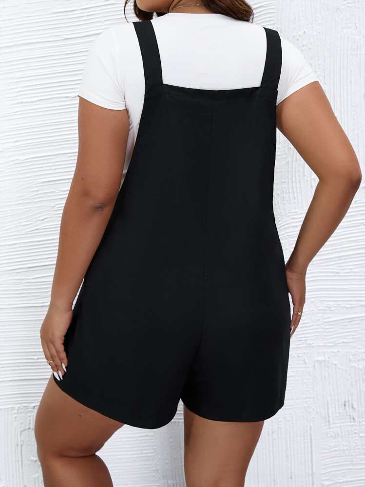 Calvaya Ficka Knapp Enkel Enkel Plus Size Overall - Svart - Visa 2