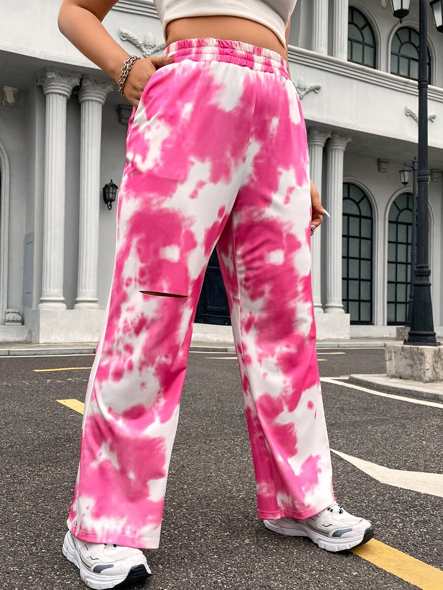 Flirla Pantalones acampanados de tie dye desgarro - Multicolor - Ver 1