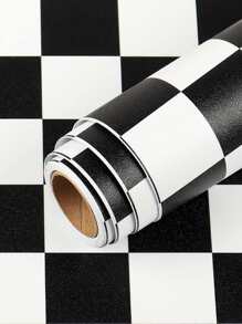 Giấy Dán Tường PVC, Cuộn Keo Dán Tường Họa Tiết Ca Rô Hiện Đại Cho Gia Đình - Đen và trắng - Xem 5