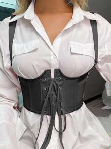 Lace Up Front Underbust Corset - Black - View 3