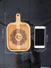 1pc Eid Moon & Mandala Print Tray, Boho Bamboo Single Food Tray For Kitchen
