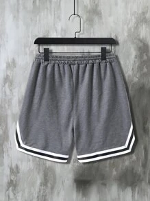 Aesthetic Post Lỏng lẻo phù hợp Nam Đồ họa Chữ cái Sọc trang trí Eo dây rút Quần short - Xám - Xem 2