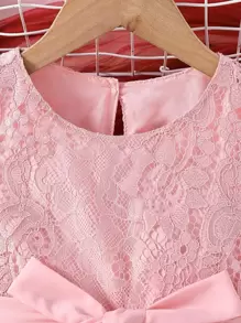 SHEIN Toddler Girls Lace Overlay Keyhole Back Dress - Pink - View 4