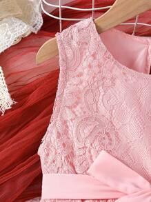 SHEIN Toddler Girls Lace Overlay Keyhole Back Dress - Pink - View 5