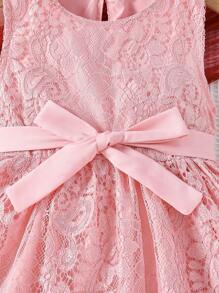 SHEIN Toddler Girls Lace Overlay Keyhole Back Dress - Pink - View 6