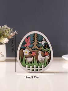 1pc Wooden Decoration Craft, Cartoon Egg Design Animal Detail Decoration Object For Easter