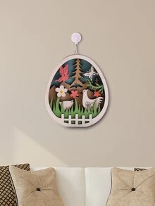 1pc Wooden Decoration Craft, Cartoon Egg Design Animal Detail Decoration Object For Easter