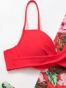 SHEIN Swim 2025 Printed Patterned 3pcs/Set Bikini With Push-Up Underwire Summer - Red - View 5