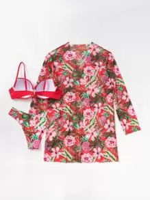 SHEIN Swim 2025 Printed Patterned 3pcs/Set Bikini With Push-Up Underwire Summer - Red - View 7