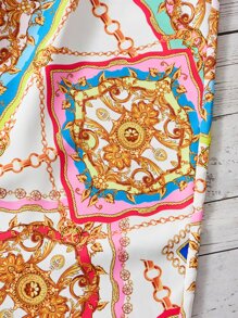 SHEIN 女孩宮廷風和錬條圖案挖肩上衣和闊腿褲 - 彩色 - 查看 3