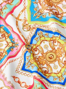 SHEIN 女孩宮廷風和錬條圖案挖肩上衣和闊腿褲 - 彩色 - 查看 4